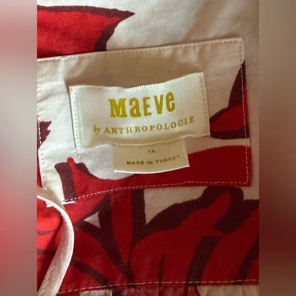 Printed Shirt Dress by Maeve for Anthropologie Red Size 1X - Picture 4 of 16
